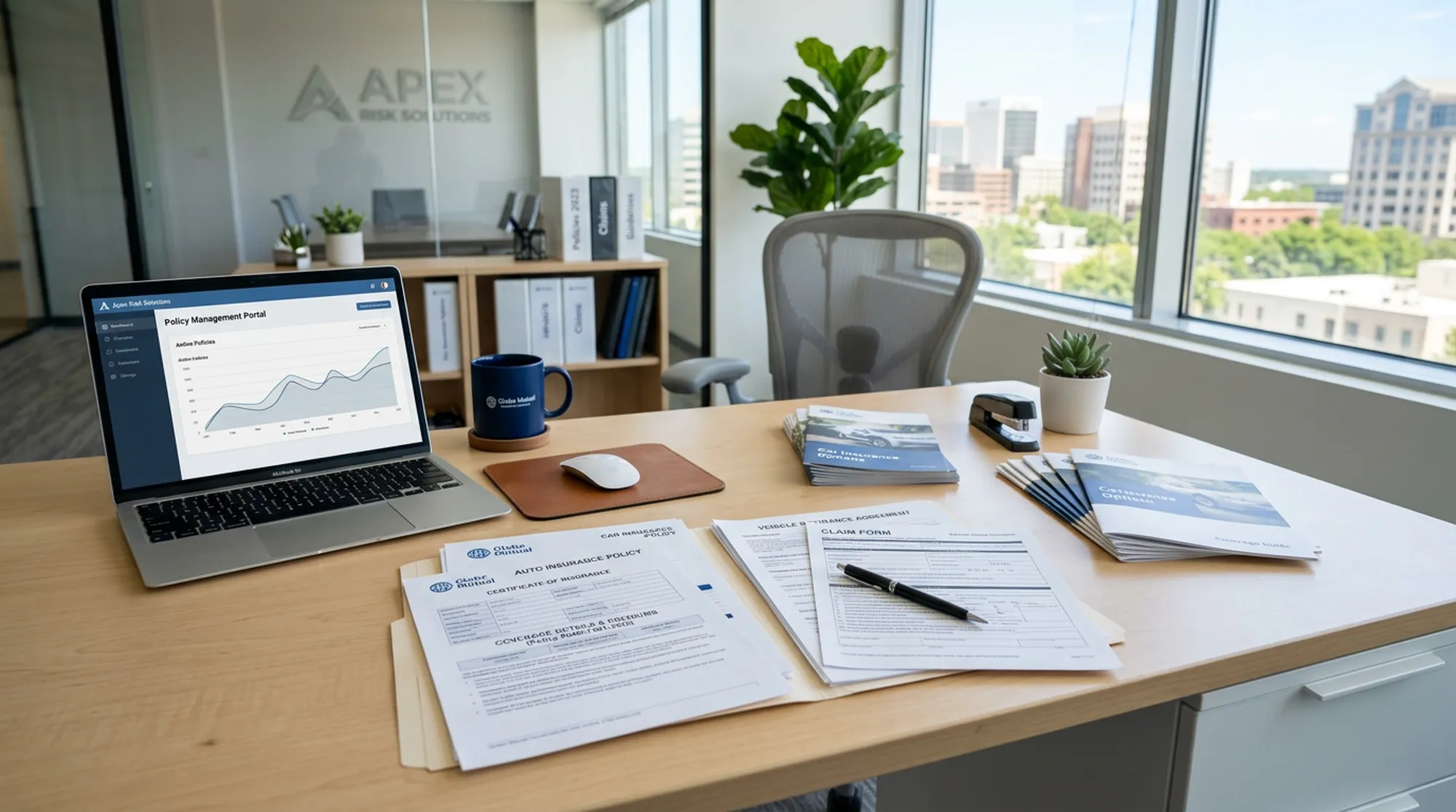 Рабочее пространство с документами по автострахованию